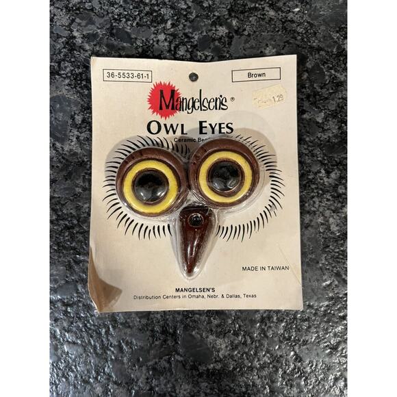 Vintage New Mangelsen’s Owl Eyes Ceramic Beads Brown Yellow NIP Macramé - Picture 1 of 3